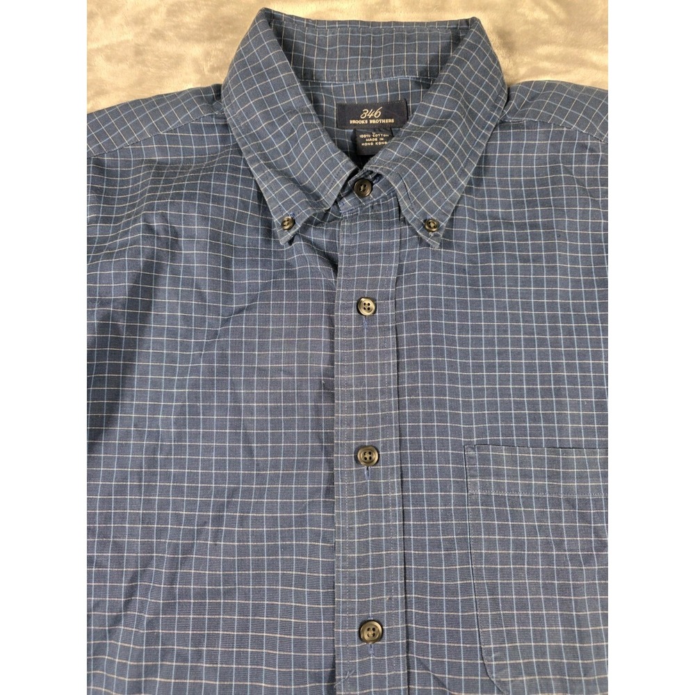 Brooks Brothers 346 Button Up Shirt Men Large Blue Check Business Casual